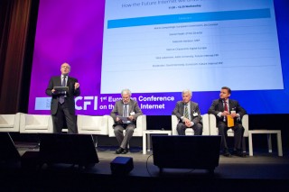 Panel discussion on how the Future Internet will drive innovation in Europe (from left): David Kennedy, Eurescom; Mario Campolargo, EC; Patrice Chazerand, Digital Europe; Ilkka Lakaniemi, FI-PPP chairman