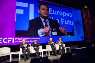 Opening session (from left): Ilkka Lakaniemi, FI-PPP chairman; Ajit Jaokar, EIF; John McSweeney, ESB; Juanjo Hierro, FI-WARE